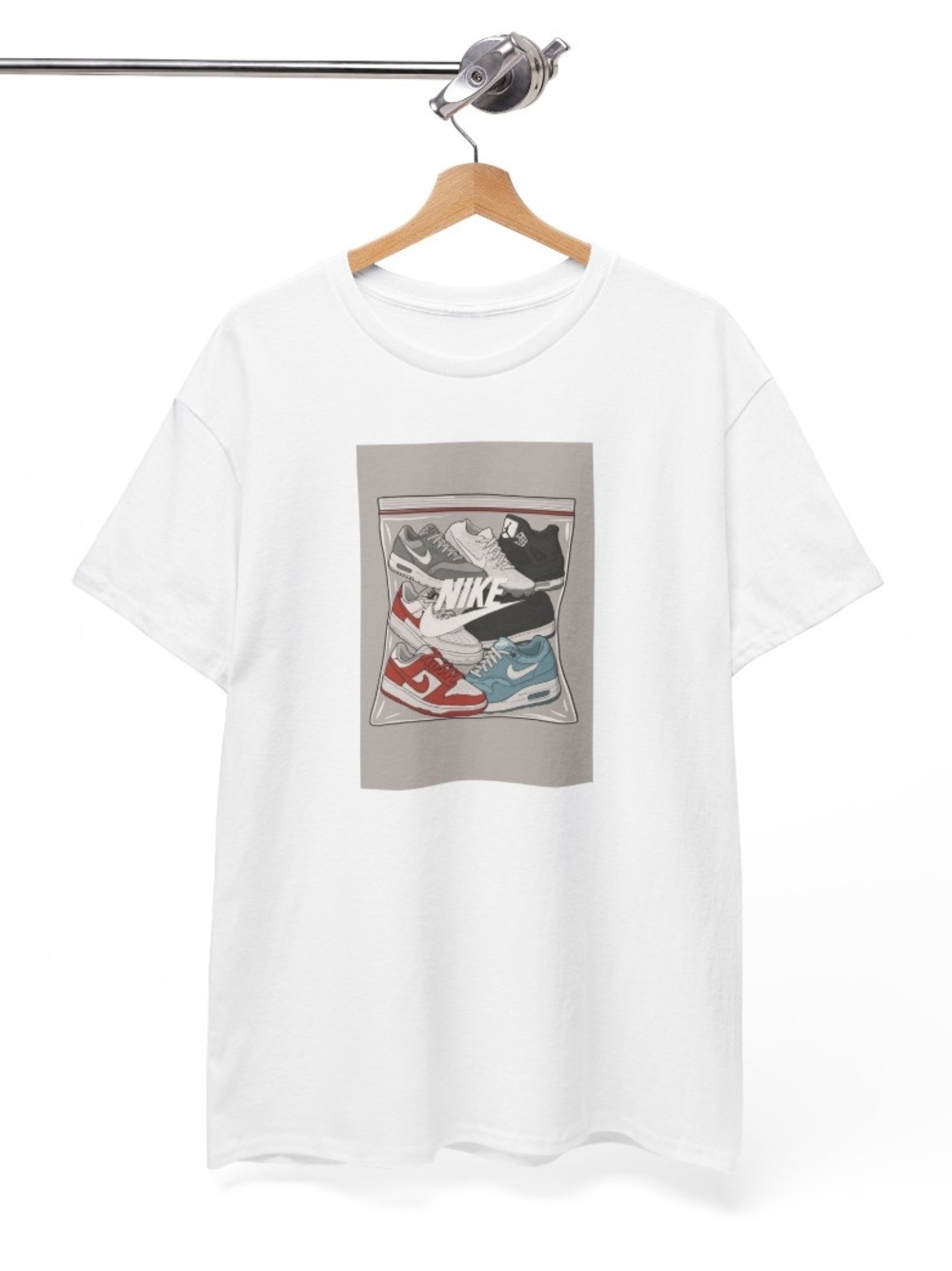 Nike White Tee with Multicolor Sneaker Graphic